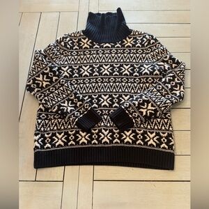LANDS’ END | Fair Isle Black & White Turtle Neck Sweater Sz Medium Petite 10/12
